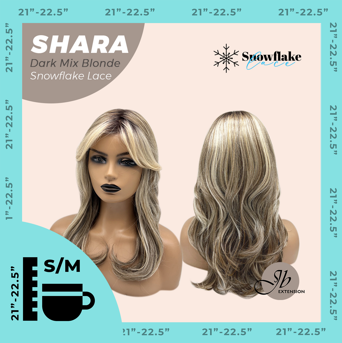 [PRE-ORDER] JBEXTENSION 17 Inches Curly Dark Mix Blonde Pre-Cut T Part Snowflake Lace Frontlace Glueless Wig SHARA DARK MIX BLONDE【BENDY EAR TABS】