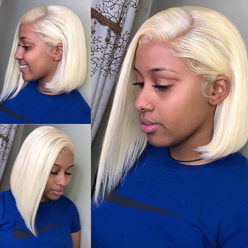 613 Blonde Short Bob Lace Front Wig Straight Hair 13*4 Lace Wigs Colored Human Hair Wigs
