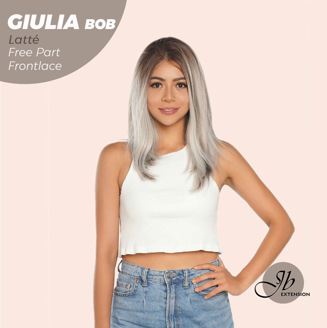 JBEXTENSION 14 Inches Bob Cut Mix Color With Highlight Free Part Pre-Cut Frontlace Glueless Wig GIULIA BOB LATTé (FREE PARTING)