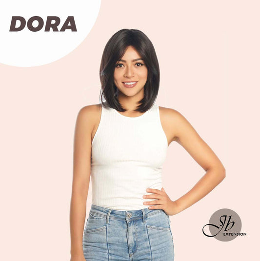 JBEXTENSION 12 Inches Bob Cut Soft Black Short Hair With Bangs Zig Zag Part Wig DORA BROWN
