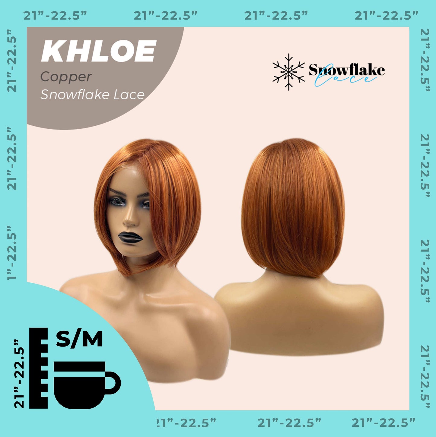 JBEXTENSION 12 Inches Bob Cut Copper Pre-Cut Snowflake Lace Frontlace Glueless Wig KHLOE COPPER【PERMATEASE】【BENDY EAR TABS】