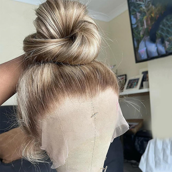 #P18/613 Highlight 13x6 Full Lace Frontal Straight Drawstring Wigs Pre Plucked HD Lace Human Hair Wigs