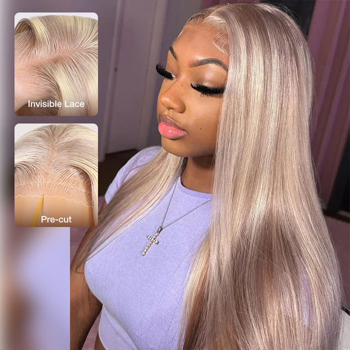 #P18/613 Highlight 13x6 Full Lace Frontal Straight Drawstring Wigs Pre Plucked HD Lace Human Hair Wigs