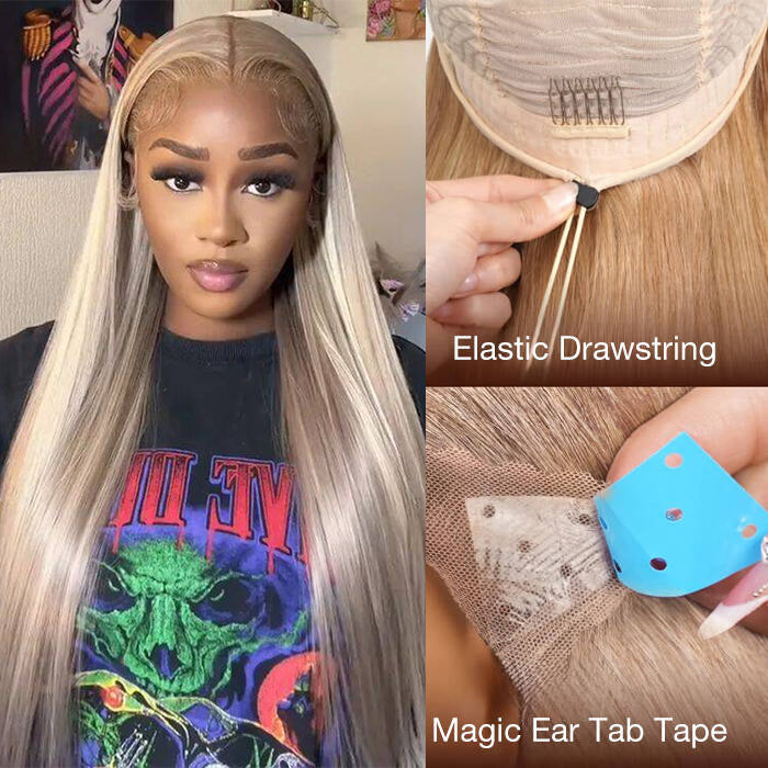 #P18/613 Highlight 13x6 Full Lace Frontal Straight Drawstring Wigs Pre Plucked HD Lace Human Hair Wigs