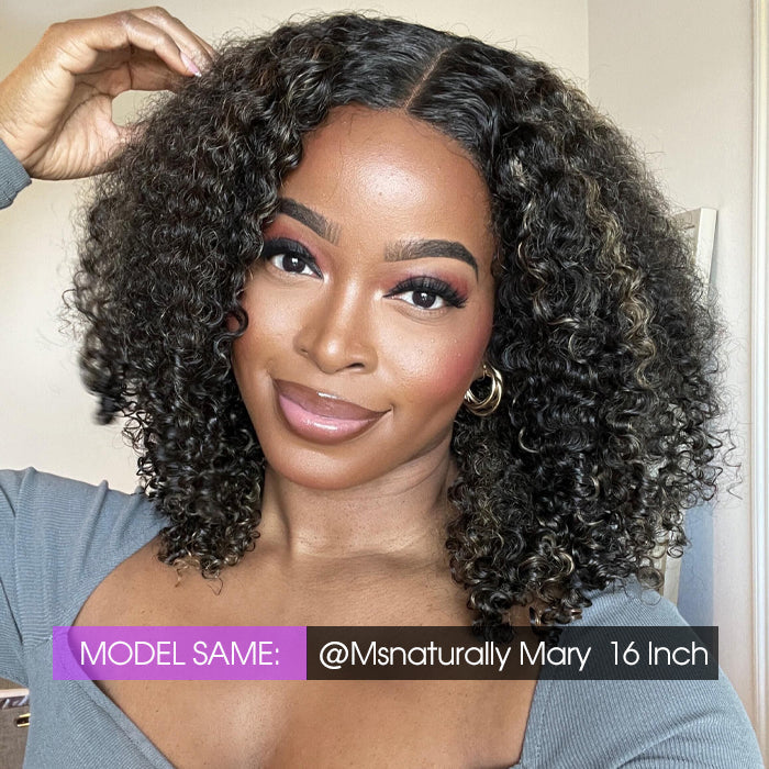 Glueless 4C Edges Blonde Highlight Curly 13x4 HD Lace Front Wig 100% Human Hair Pre Plucked Natural Hairline