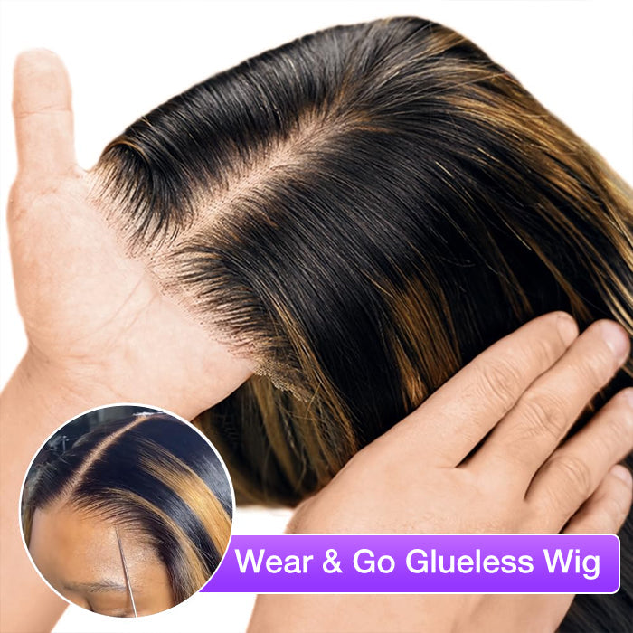 #1B/27 Blonde Highlight Body Wave 8x5 HD Glueless Lace Wig 100% Human Hair Pre Plucked  Natural Hairline 10A Quality