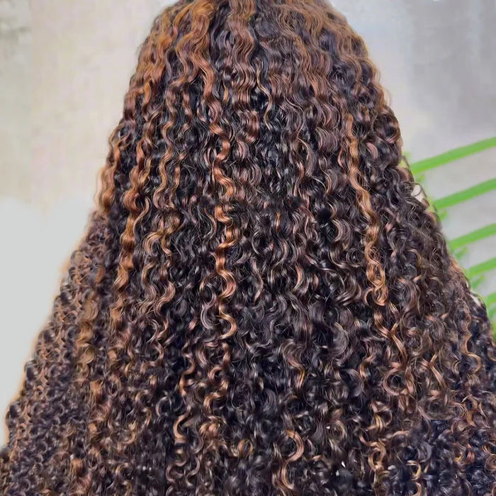 #1B/30 Balayage Highlights 4C Edges Curly Wig 13x6 Full HD Lace Pre Plucked Realistic Hairline Glueless Wig