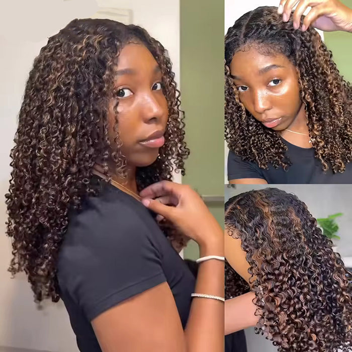 #1B/30 Balayage Highlights 4C Edges Curly Wig 13x6 Full HD Lace Pre Plucked Realistic Hairline Glueless Wig