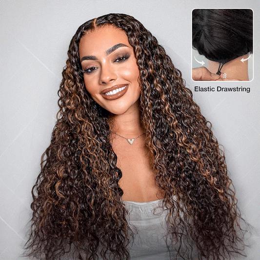 1B/30 Balayage Highlight Deep Wave Drawstring 13X6 Full HD Lace Frontal Human Hair Wigs