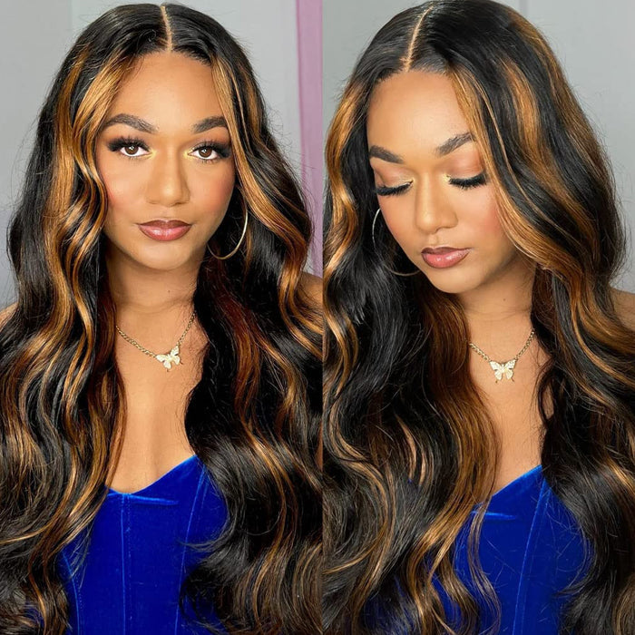 #1B/30 Balayage Highlight Wig Body Wave 4x4 HD Lace Closure Human Hair Wigs | Real HD Lace