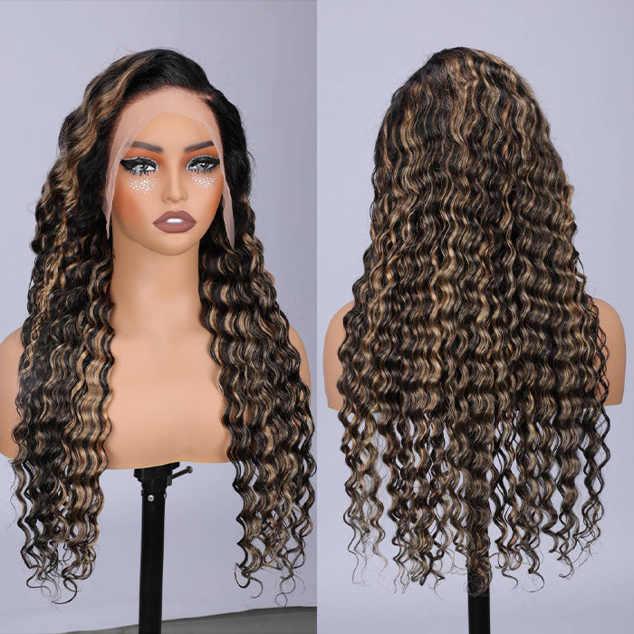 Blonde Highlight Deep Wave Virgin Human Hair 13X6 Full HD Lace Frontal Wigs