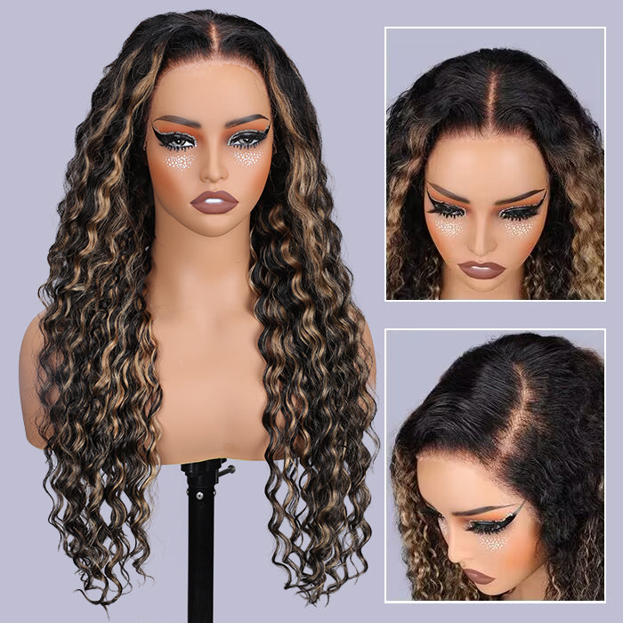 Blonde Highlight Deep Wave Virgin Human Hair 13X6 Full HD Lace Frontal Wigs