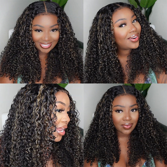 Glueless Blonde Highlight Curly Human Hair Wig For Black Women Pre Plucked 13X4 13X6 Undetectable HD Lace Front Wig