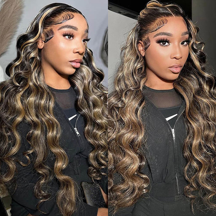 #1b/27 Blonde Highlights 4x4 HD Lace Closure Glueless Human Hair Wig