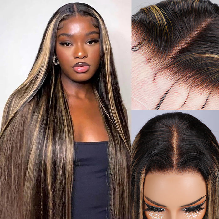 #1b/27 Blonde Highlights 4x4 HD Lace Closure Glueless Human Hair Wig