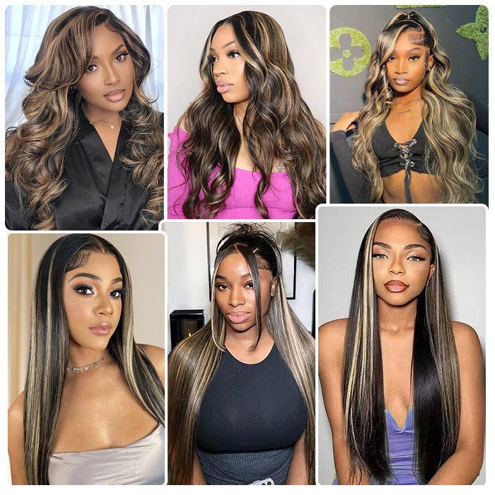 #1b/27 Blonde Highlights 4x4 HD Lace Closure Glueless Human Hair Wig