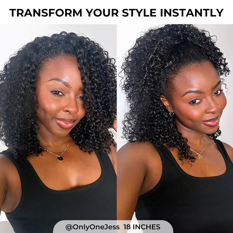 3 IN 1 Half Wig Kinky Curly Style Draw-strings Half Wig Invisible Hairline Flip Over Wig 220% Density