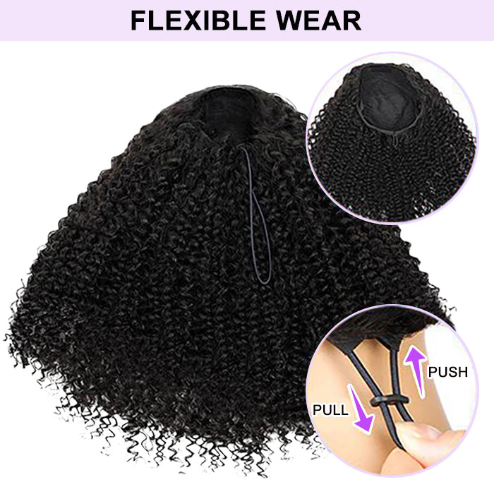 Easy Wear Kinky Straight 3 In 1 Half Wig With Drawstring Comfortable Fit No Glue Needed