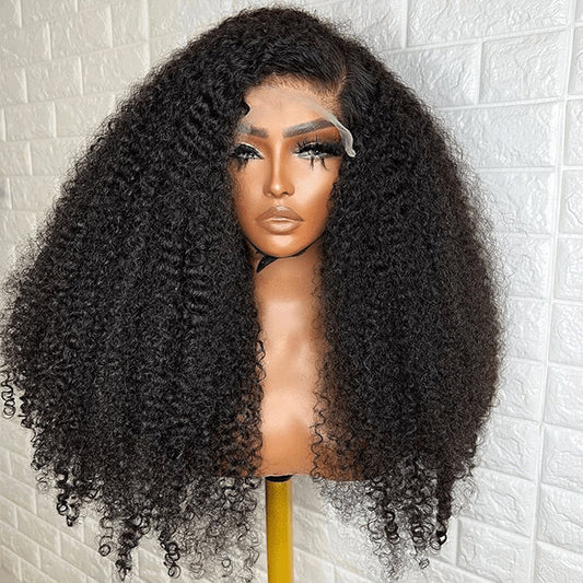 300% Density Kinky Curly Glueless Wigs Pre Plucked Hairline 13x4 HD Lace Front Human Hair Wigs