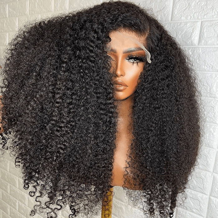 300% Density Kinky Curly Glueless Wigs Pre Plucked Hairline 13x4 HD Lace Front Human Hair Wigs