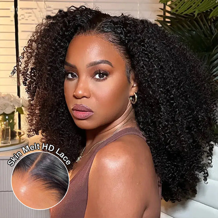 300% Density Kinky Curly Glueless Wigs Pre Plucked Hairline 13x4 HD Lace Front Human Hair Wigs