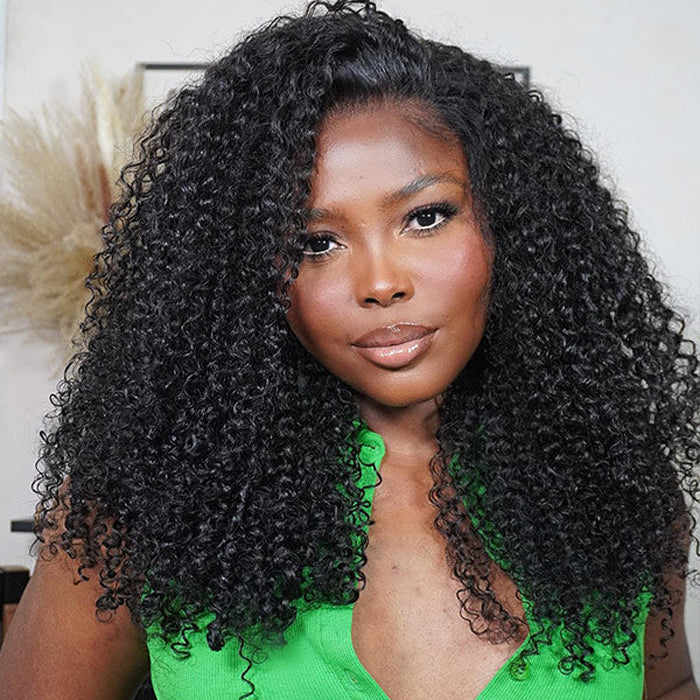 300% Density Kinky Curly Glueless Wigs Pre Plucked Hairline 13x4 HD Lace Front Human Hair Wigs