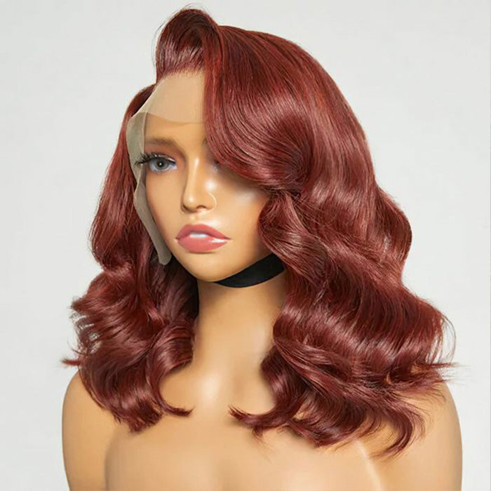 #33 Reddish Brown Color Body Wave 13x4/5x5 HD Lace Frontal Wigs Short Bob Red Brown Wig 220% Density