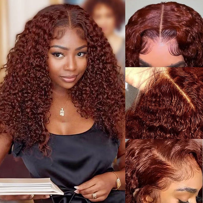 #33 Auburn Reddish Brown Color 4x4 HD Transparent Lace Closure Human Hair Wigs