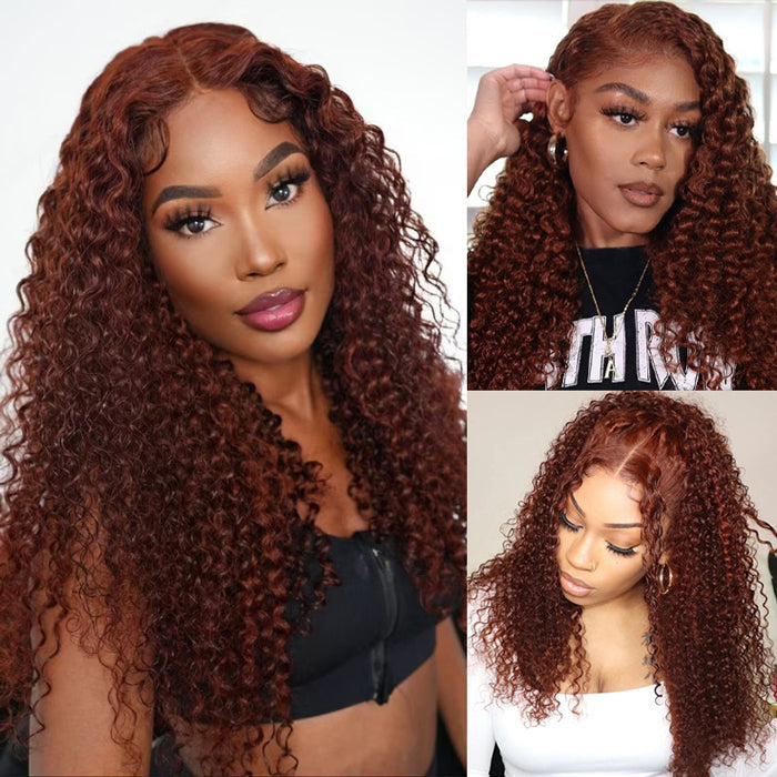 #33 Auburn Reddish Brown Color 4x4 HD Transparent Lace Closure Human Hair Wigs