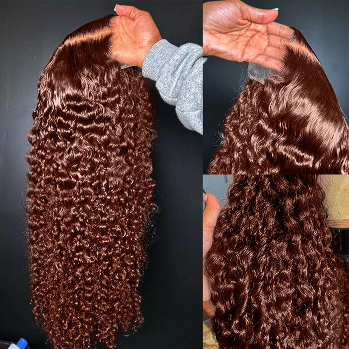 #33 Auburn Reddish Brown Color 4x4 HD Transparent Lace Closure Human Hair Wigs