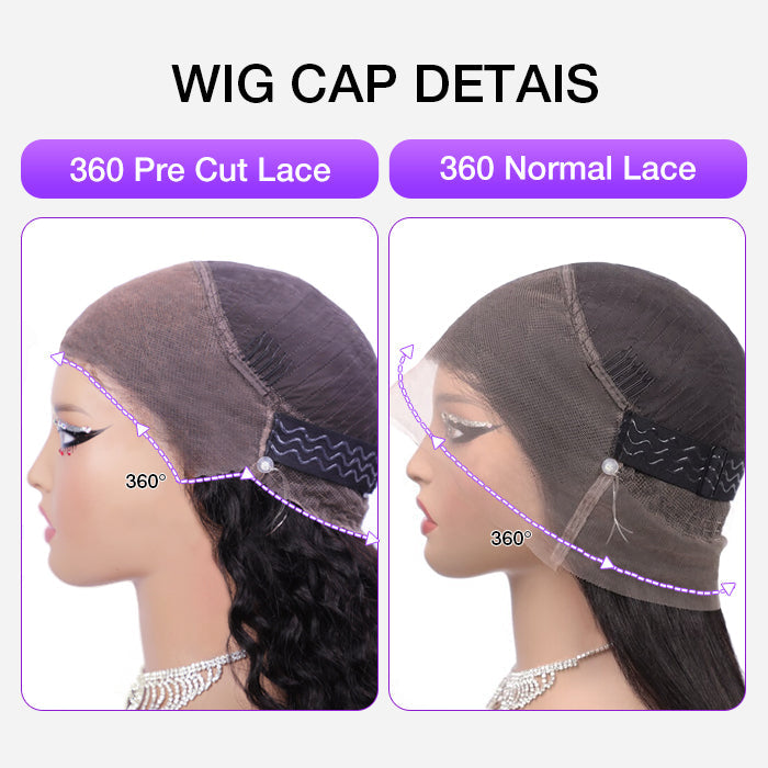Body Wave Invisi-Pull String Snug Fit 360 HD Lace Frontal Glueless Wig With Pre Bleached Knots