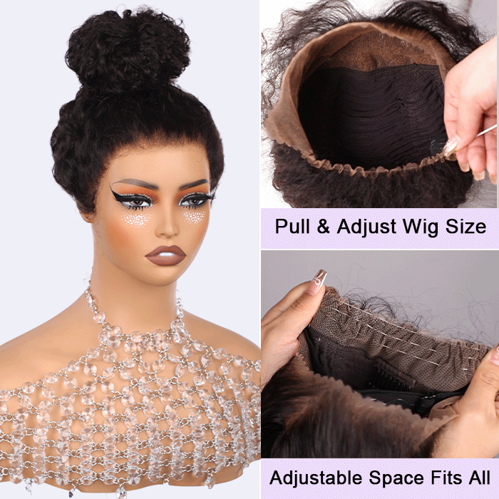 Invisible String Snug Fit 360 Curly Wig Pre Bleached 360 Full Lace Frontal Glueless Wig