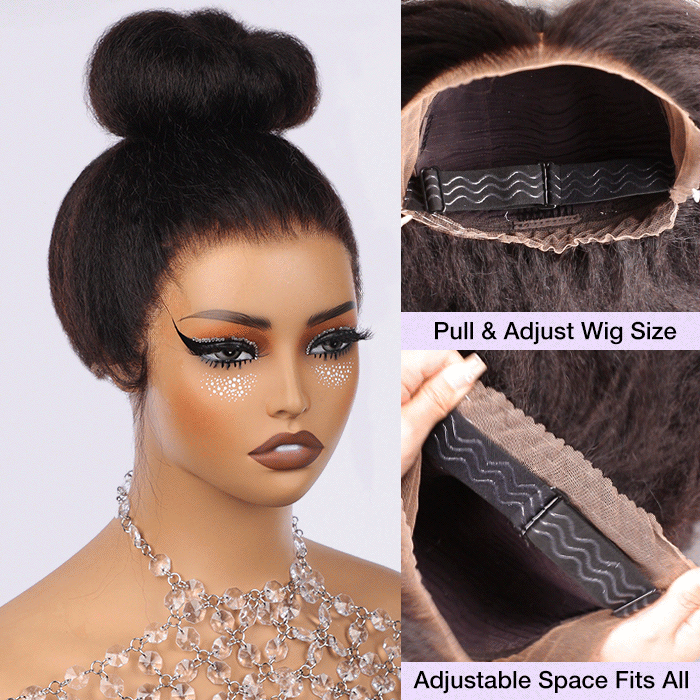 Glueless Kinky Straight Invisible-String Snug Fit 360 Full Lace Pre Plucked & Bleached HD Lace Wigs