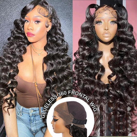 Invisible-String Snug Fit 360 Full Lace Front Wigs Pre Plucked Loose Wave HD Lace Human Hair Wigs