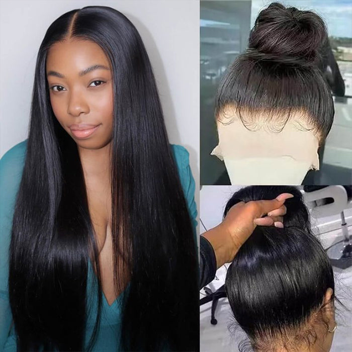 360 HD Lace Wig Wear Go Pre-Bleached Straight Human Hair Glueless Wigs Pre-Plucked Lace Front Wig