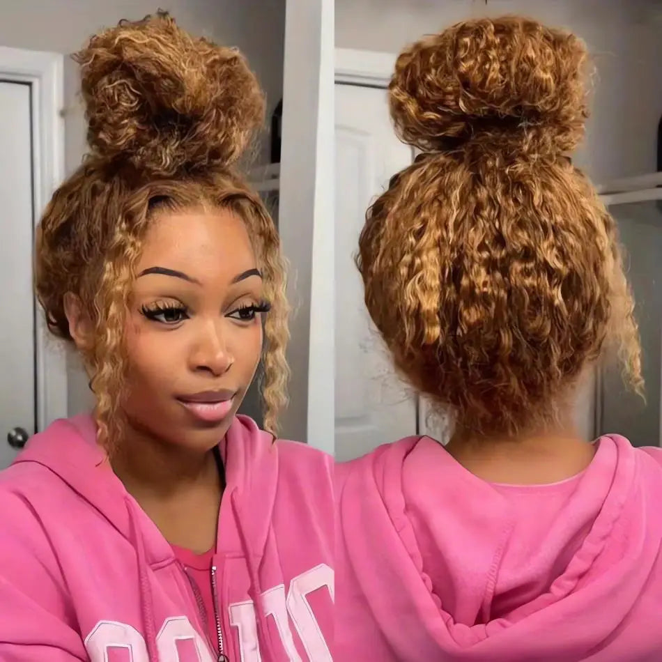 Ombre 4/27 Highlight Curly Wigs Invisi String Snug Fit 360 Pre Everything Glueless Wig