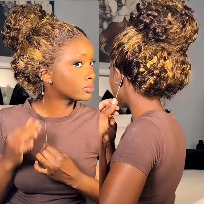 Ombre 4/27 Highlight Curly Wigs Invisi String Snug Fit 360 Pre Everything Glueless Wig