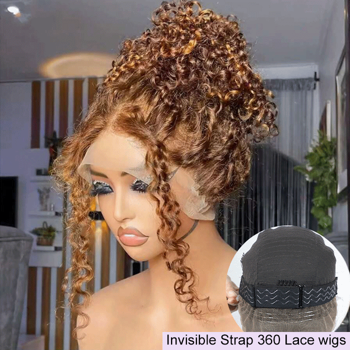 Ombre 4/27 Highlight Curly Wigs Invisi String Snug Fit 360 Pre Everything Glueless Wig