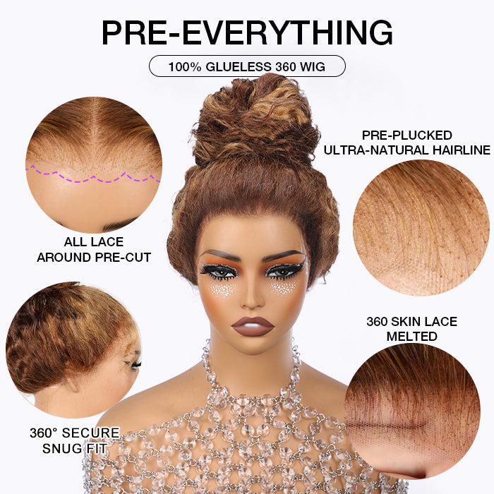 #4/27 Brown Highlights Straight Invisi Strap Snug Fit 360 Pre-Everything Glueless Lace Frontal Wig