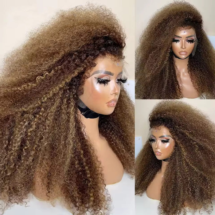 4C Edge Glueless Wigs Brown Highlight Water Wave Wigs 13x4 13x6 Invisible HD Lace Front Wigs with Drawstring Beginner Friendly