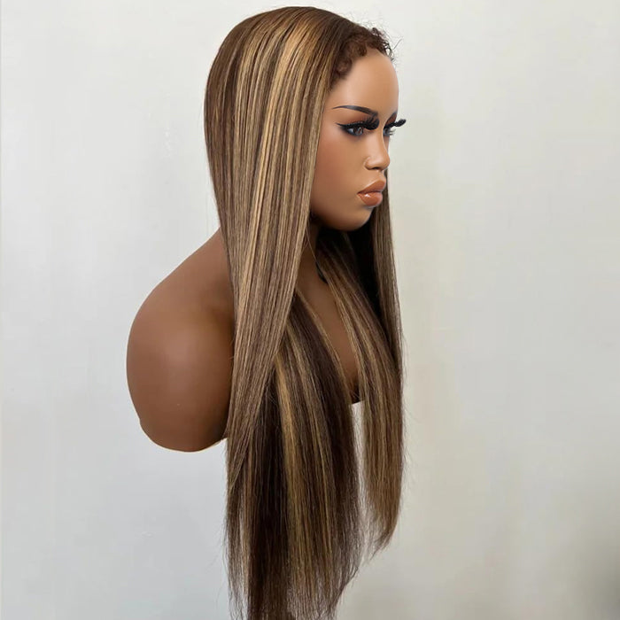 4C Edge Glueless Wigs Brown Highlight Water Wave Wigs 13x4 13x6 Invisible HD Lace Front Wigs with Drawstring Beginner Friendly