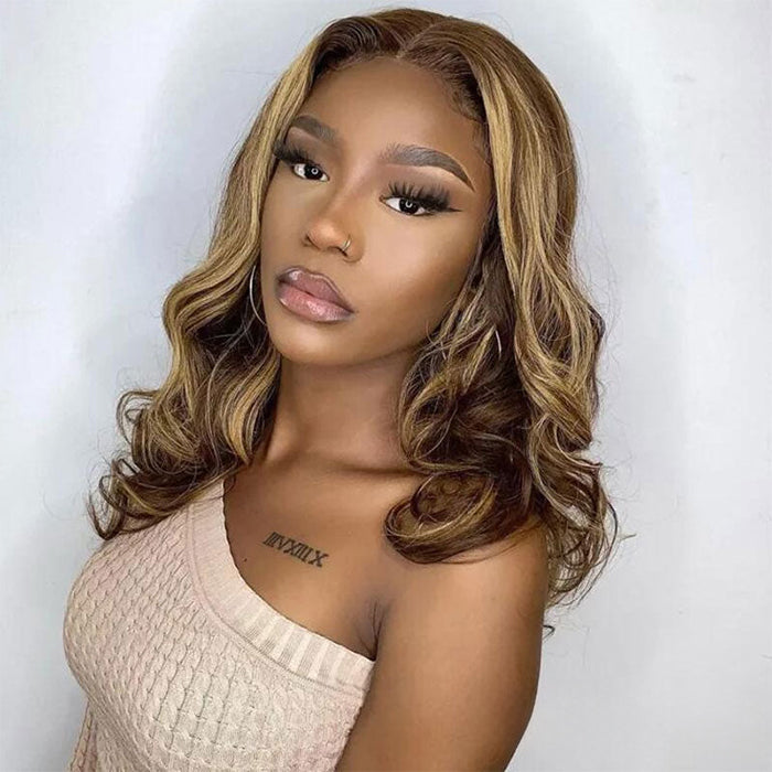 Highlight Color Short Loose Body Wave Pre Cut 8×5  HD Lace Wear Go Glueless Human Hair Wigs 220% Density