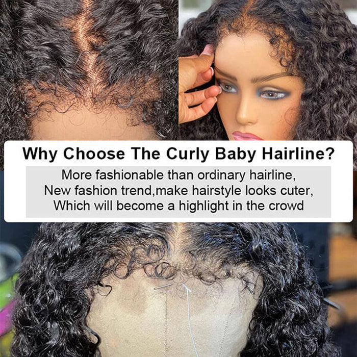 4C Edges Lace Front Bob Wig Glueless Curly Human Hair Wig with Pre Plucked Hairline 220% Density