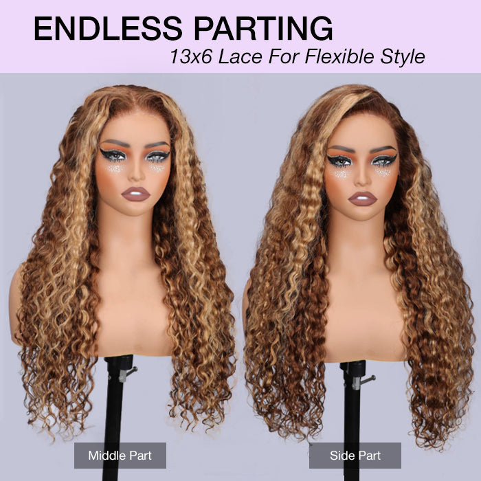 Highlight Water Wave Lace Frontal Human Hair Wigs #4/27 Color Brazilian Pre-plucked Lace Wig