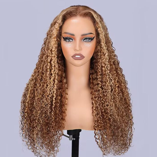 Highlight Curly Lace Front Wigs #4/27 Color Brazilian Remy Human Hair Wig Pre Plucked