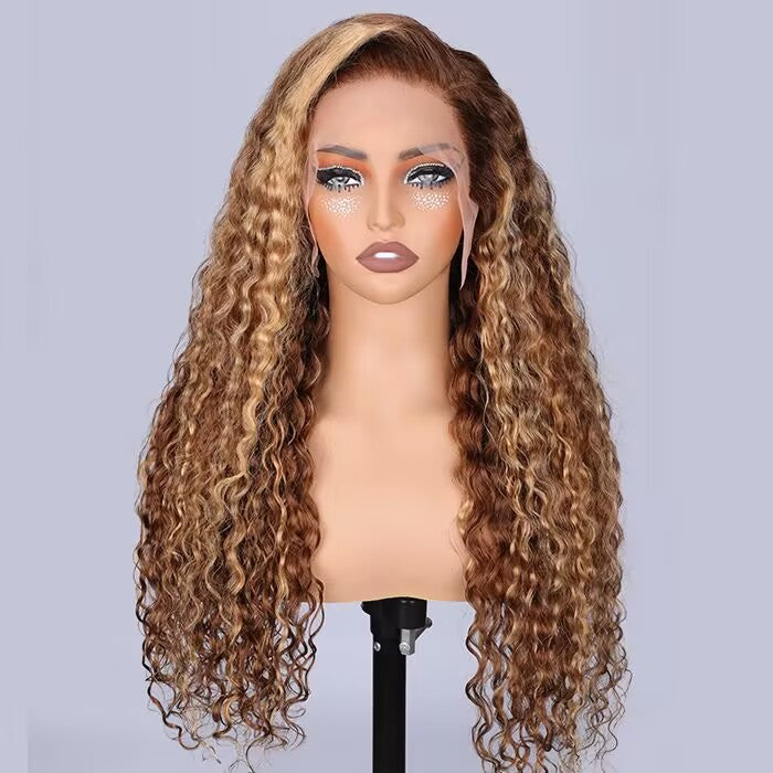 Highlight Water Wave Lace Frontal Human Hair Wigs #4/27 Color Brazilian Pre-plucked Lace Wig