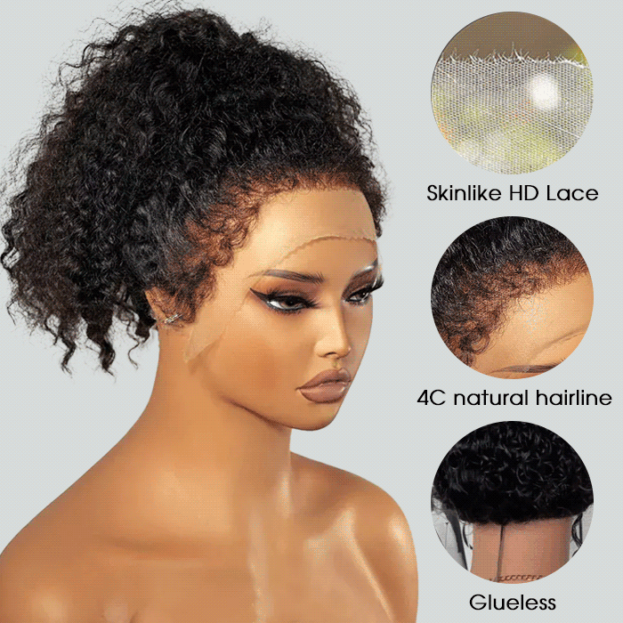 Free Wig Inside | 4C Curly Edges Invisi-String Snug Fit 360 Lace Frontal Curly Wigs Bleached Knots Pre Cut Lace Wigs