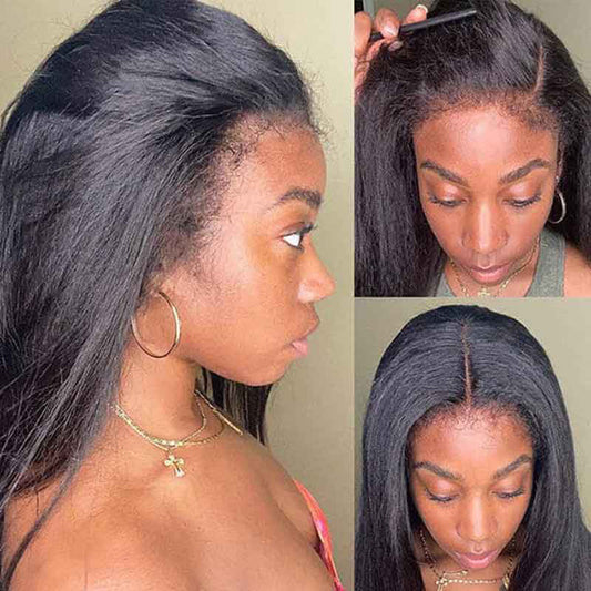 Glueless 4C Edge Hairline Wigs Silky Straight 13x4 13x6 HD Lace Front Wig with Kinky Edges Realistic Natural Hairline