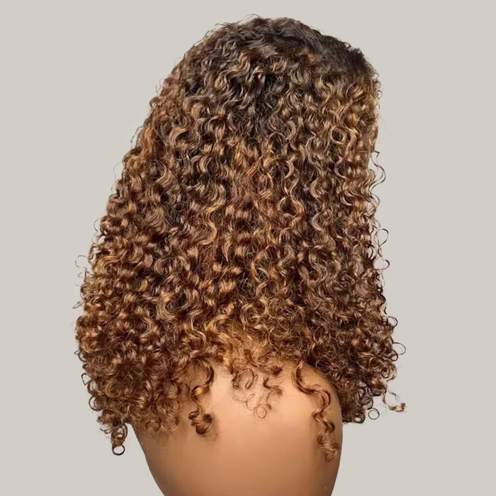 4C Curly Edges Hairline Wig Golden Brown Color Human Hair Curly Wigs 13x6 Full HD Lace Frontal Glueless Wig