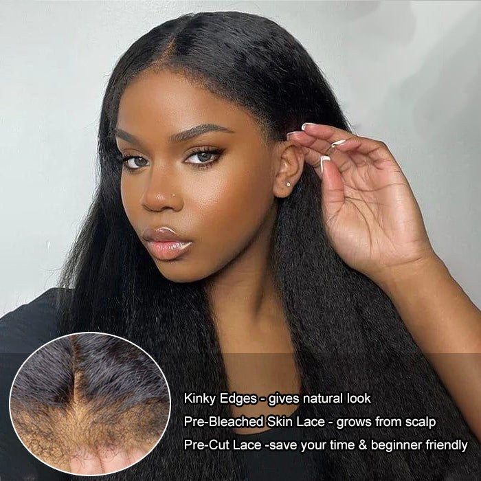 Kinky Edges Hairline Lace Front Wigs Pre Cut 8x5 13x4 HD Lace Human Hair Wigs 180% Density